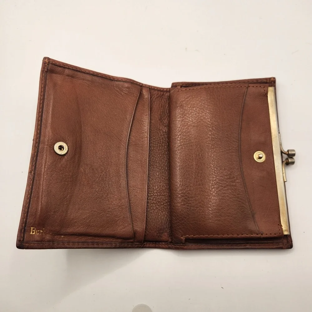 Vintage Burberry Classic Nova Check Kiss Lock Bifold Wallet Canvas Leather